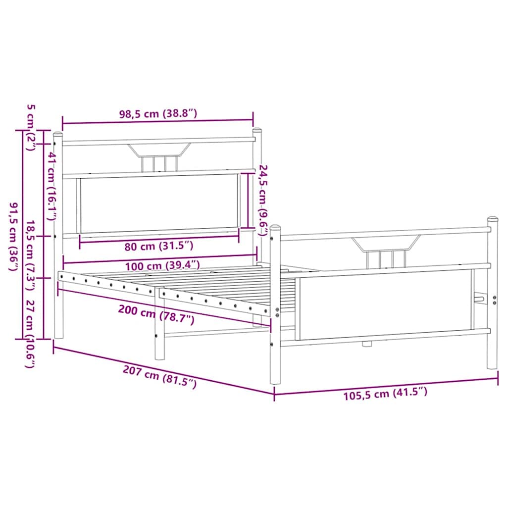 Bettgestell ohne Matratze Braun Eiche 100x200 cm Holzwerkstoff