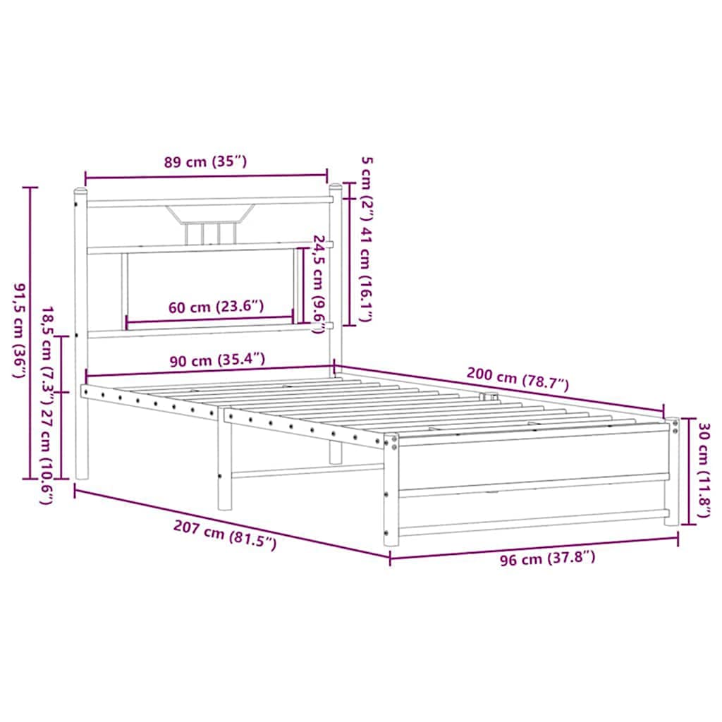 vidaXL Cadre de lit sans matelas chêne marron 90x200 cm bois d'ingénierie