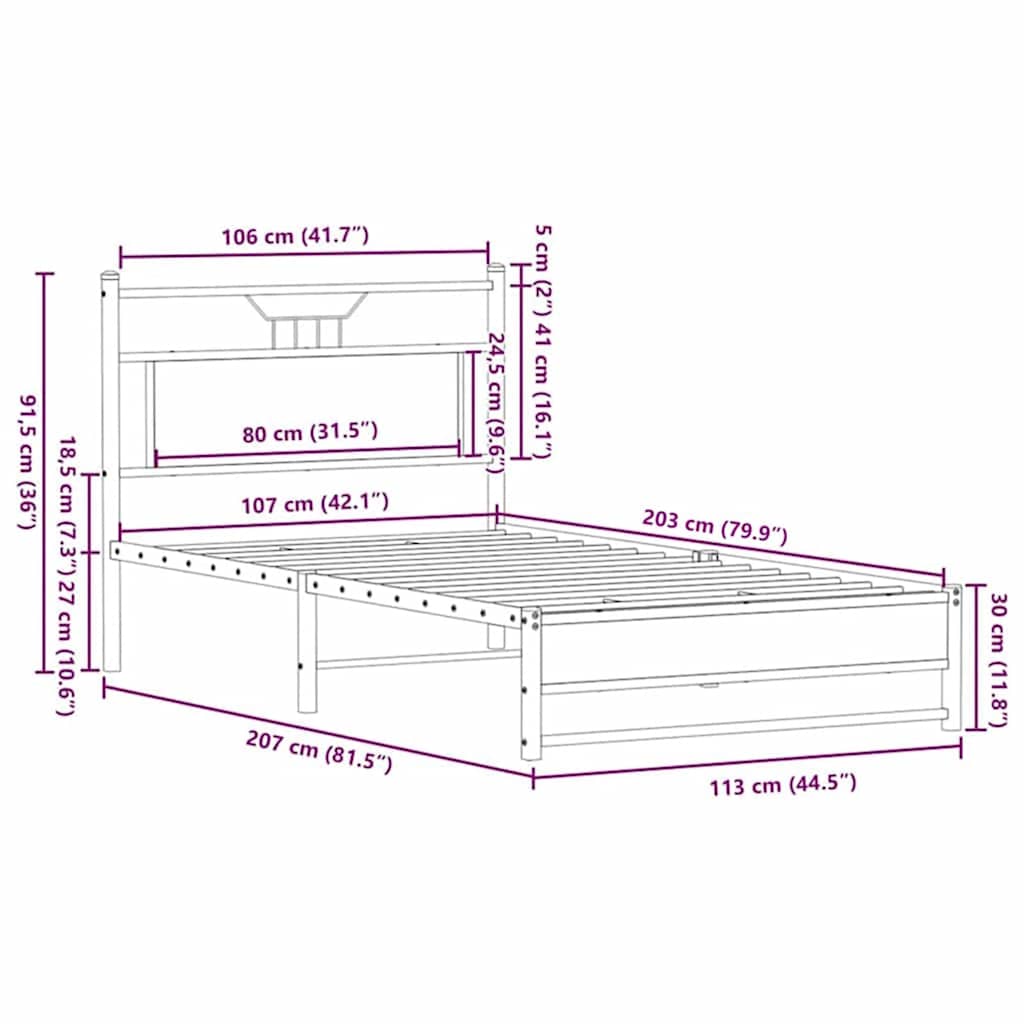 vidaXL Bettgestell ohne Matratze Braun Eichen-Optik 107x203 cm