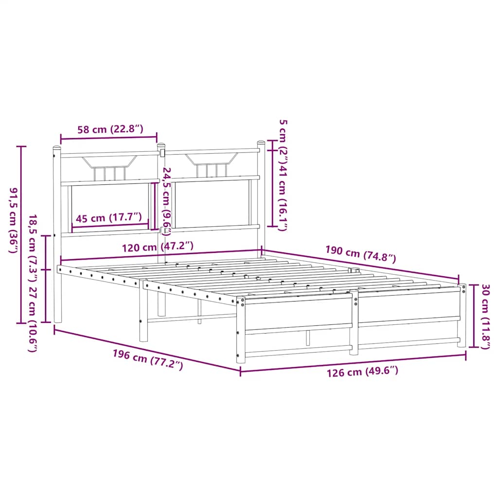 vidaXL Bettgestell ohne Matratze Braun Eiche 120x190 cm Holzwerkstoff