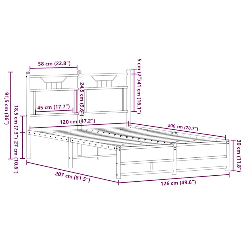 vidaXL Cadre de lit sans matelas chêne marron 120x200 cm bois d'ingénierie