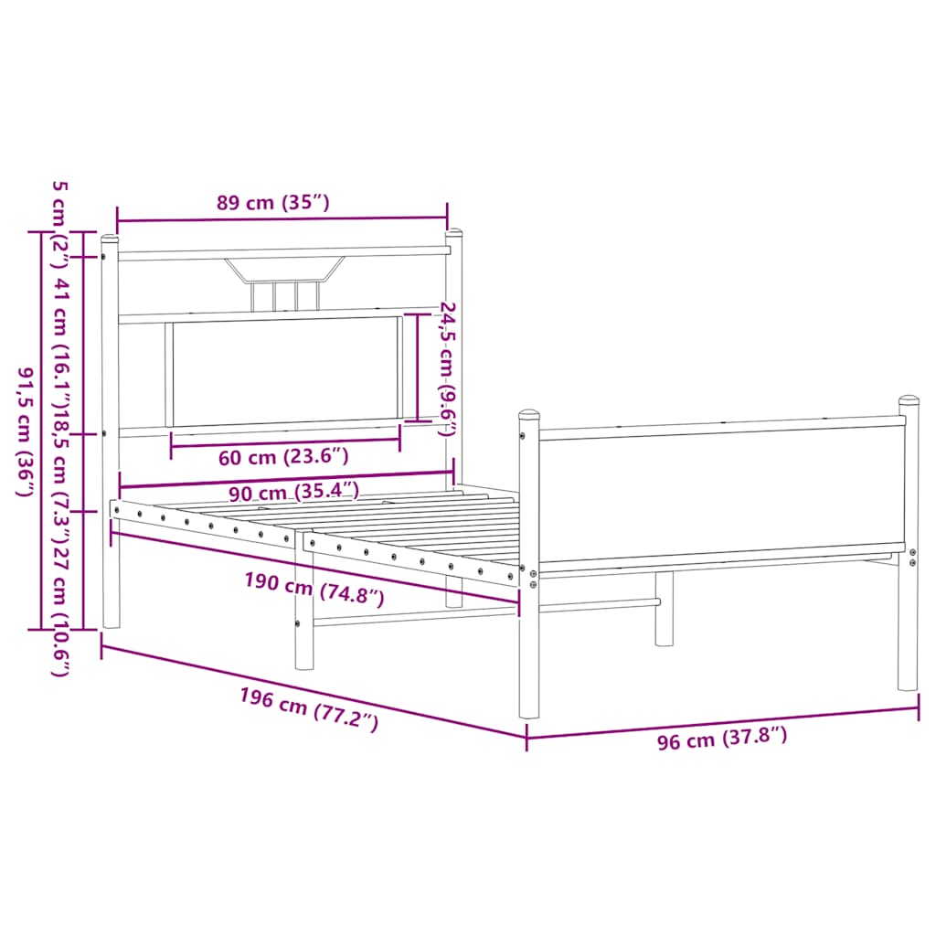 vidaXL Bettgestell ohne Matratze Braun Eiche 90x190 cm Holzwerkstoff