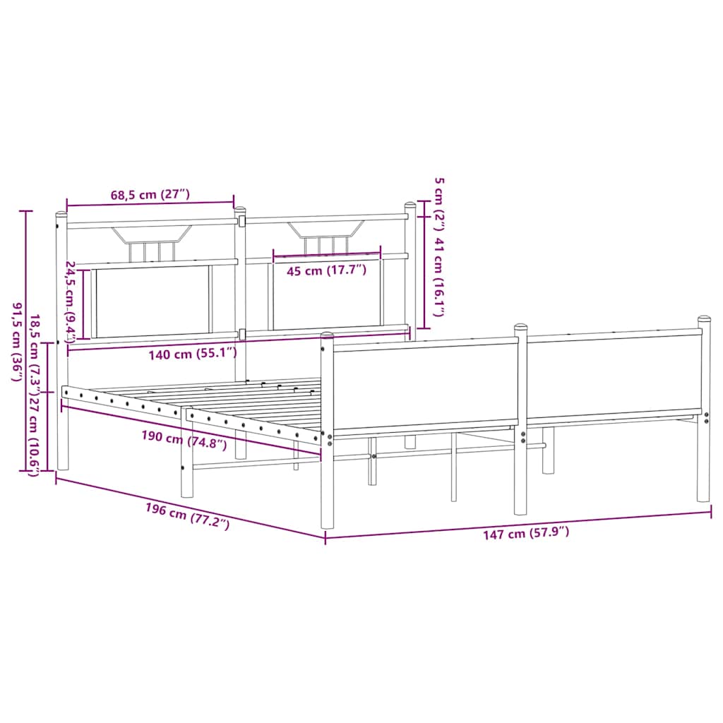 vidaXL Bettgestell ohne Matratze Braun Eiche 140x190 cm Holzwerkstoff