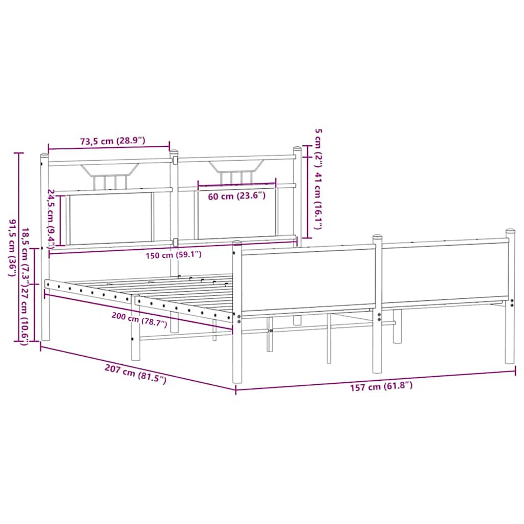 vidaXL Cadre de lit sans matelas chêne marron 150x200 cm Bois d'ingénierie
