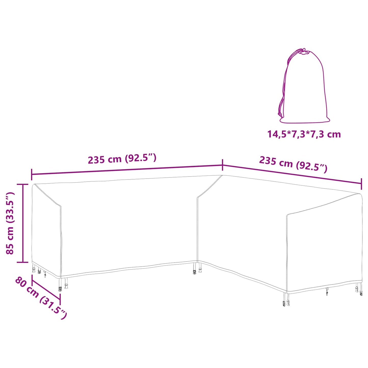 Möbelbezug Schwarz 235 x 235 x 85 cm 210D Oxford Stoff