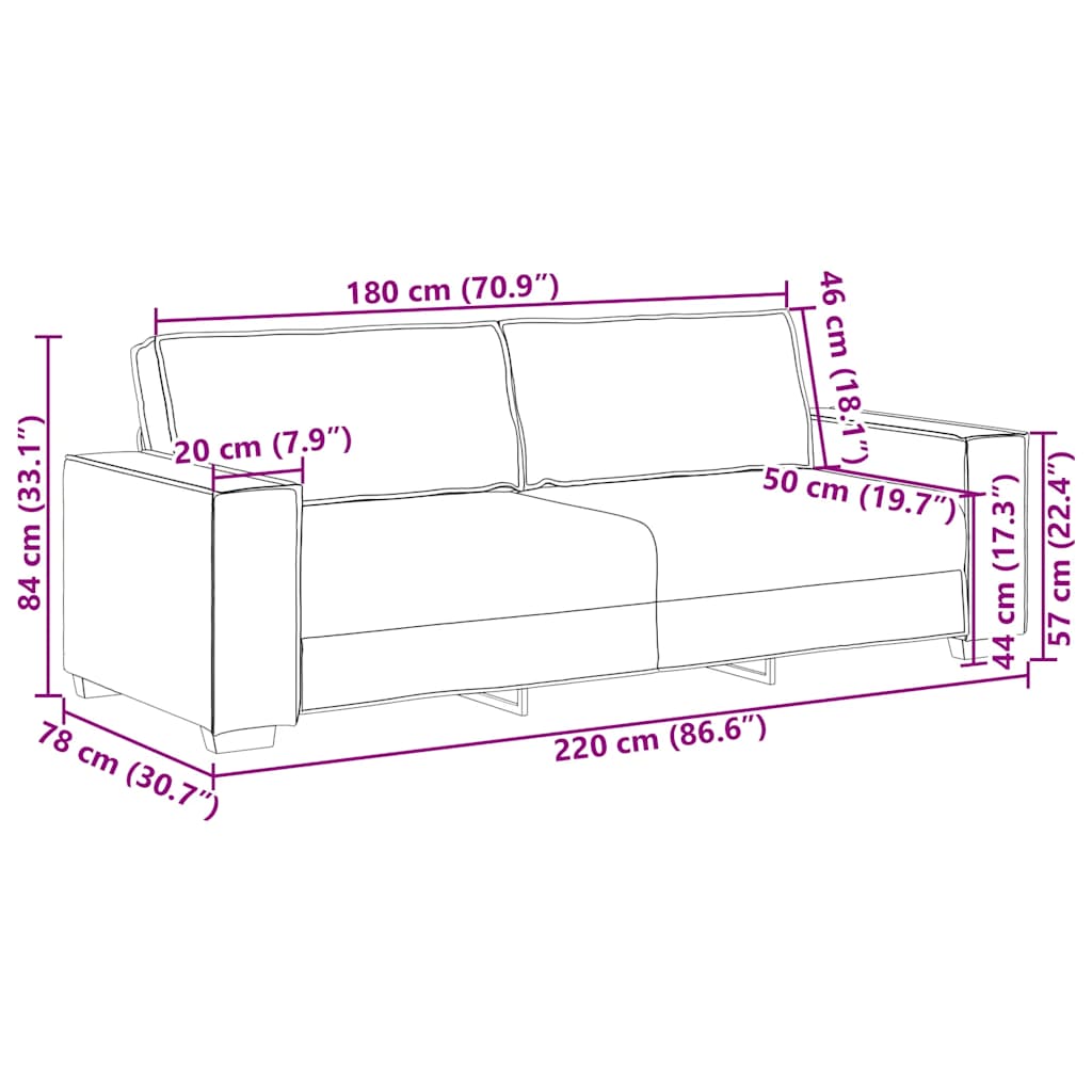 vidaXL 3-Sitzer-Sofa Hellgrau 220x78x84 cm Stoff