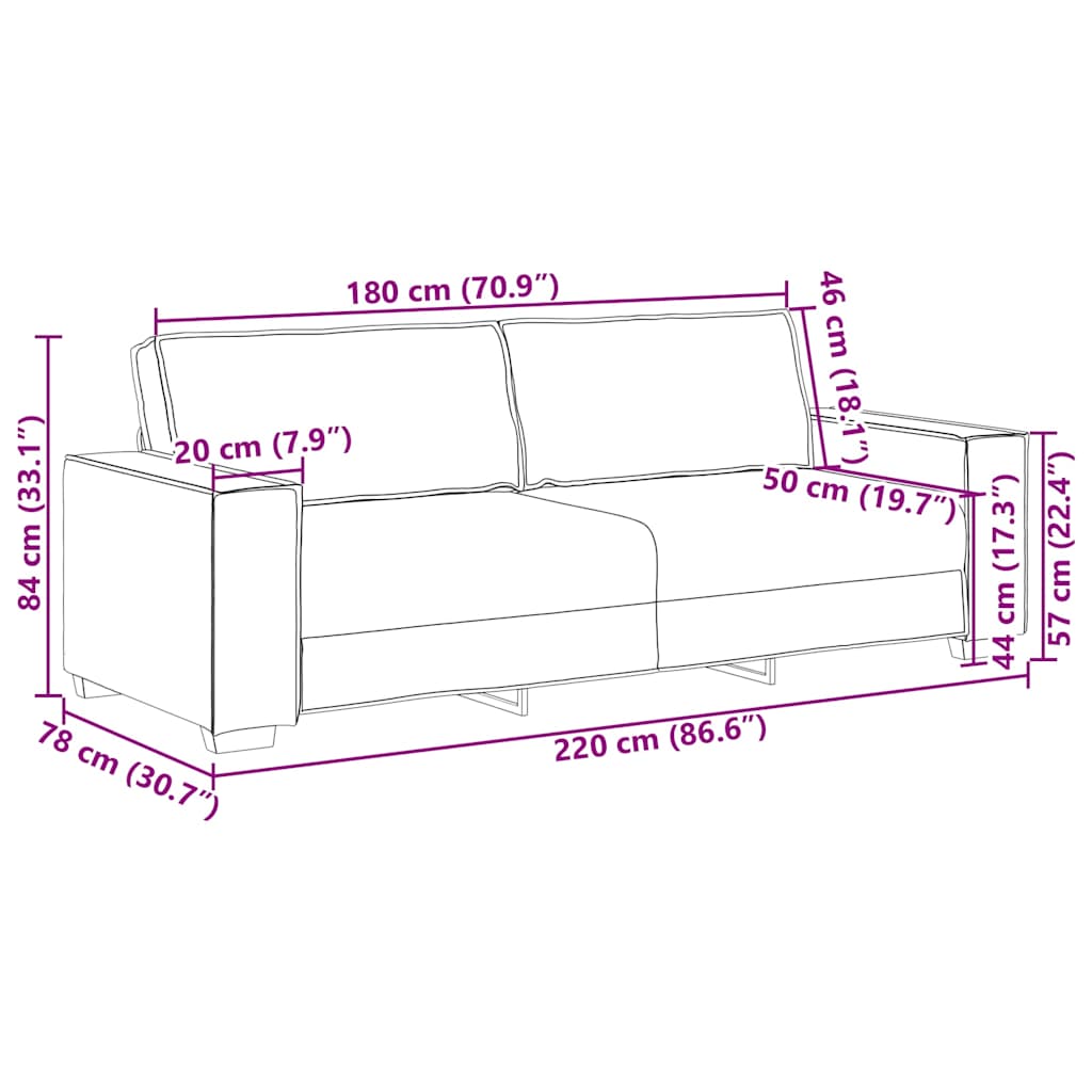 vidaXL 3-Sitzer-Sofa Schwarz 220x78x84 cm Stoff