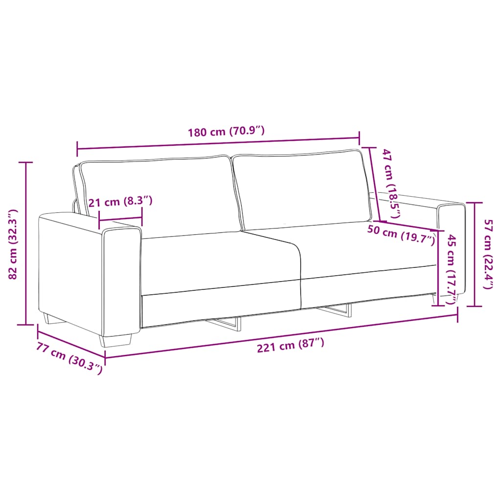 3-Sitzer-Sofa Hellgrau 220x77x82 cm Stoff