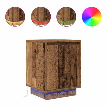 vidaXL Nachttische mit LED-Leuchten 2 Stk. Altholz-Optik 38x34x50 cm