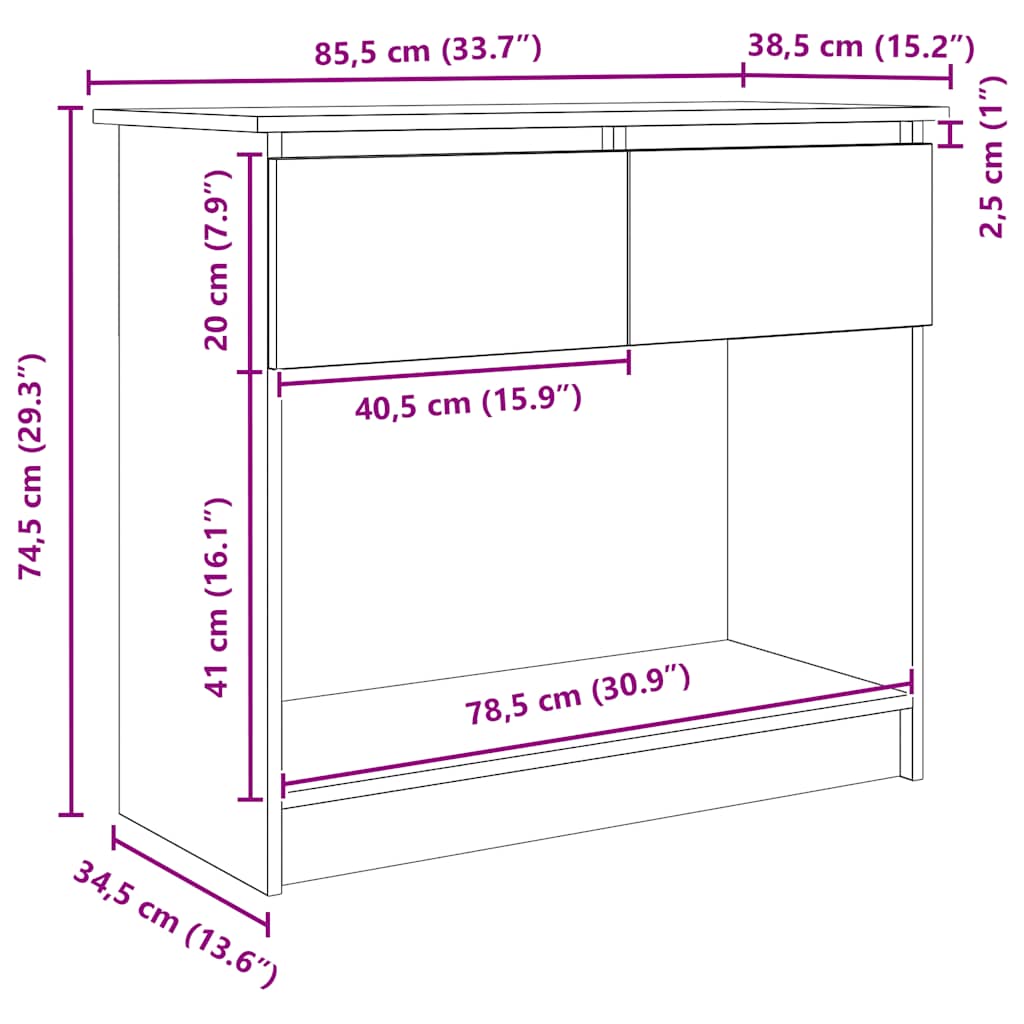 vidaXL Table console avec tiroirs Noir 85,5x38,5x74,5 cm