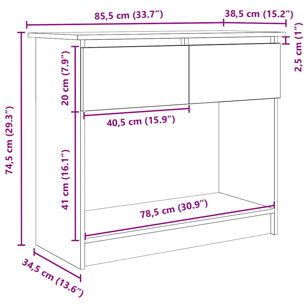 vidaXL Konsolentisch mit Schubladen Braun Eiche-Optik 85,5x38,5x74,5cm
