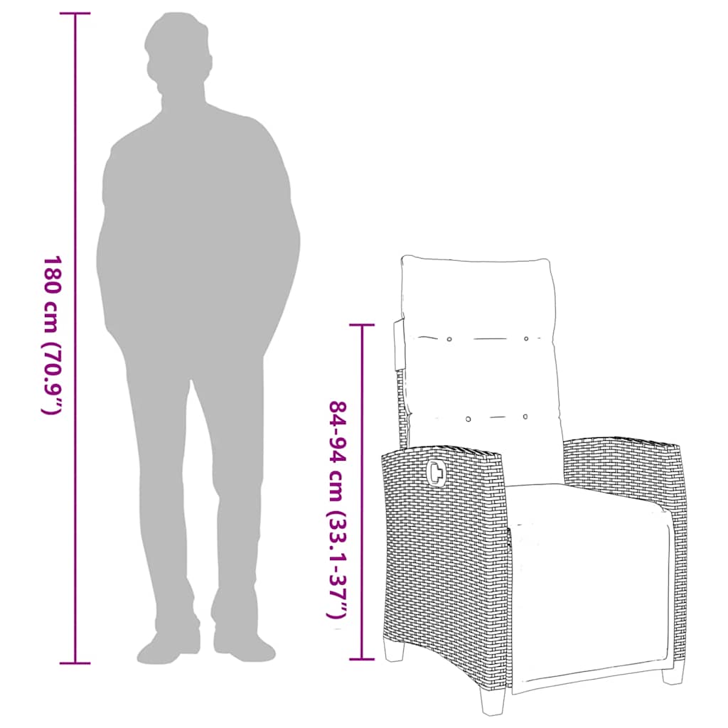 vidaXL Fauteuil de jardin avec table d'appoint réglable Gris Résine tressée