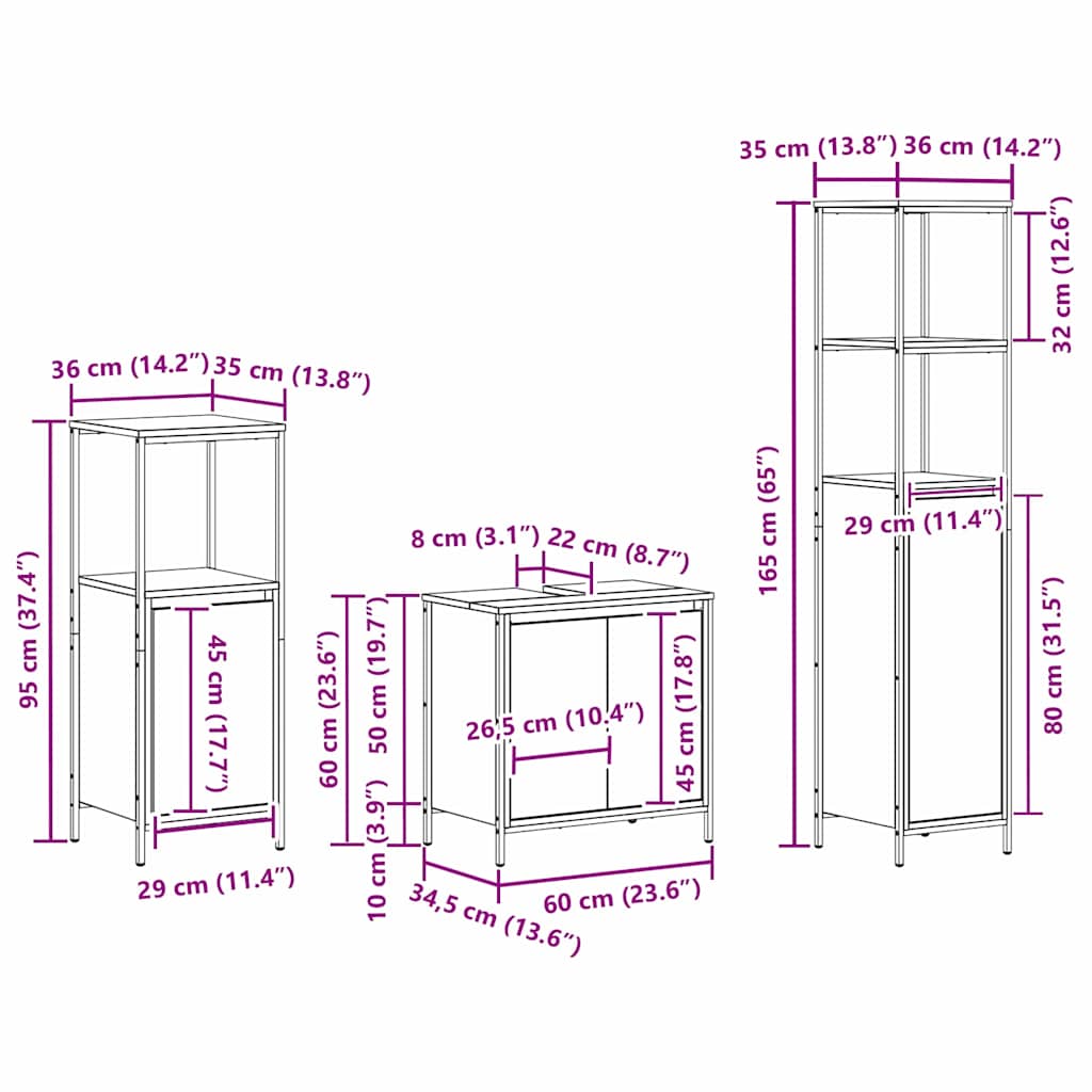 vidaXL Badezimmermöbel-Set 3 pcs Schwarz Eichen-Optik Holzwerkstoff