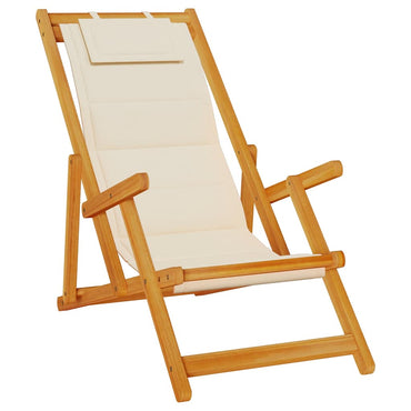 vidaXL Strandstuhl mit Armlehnen Klappbar Creme Akazienholz Textilene
