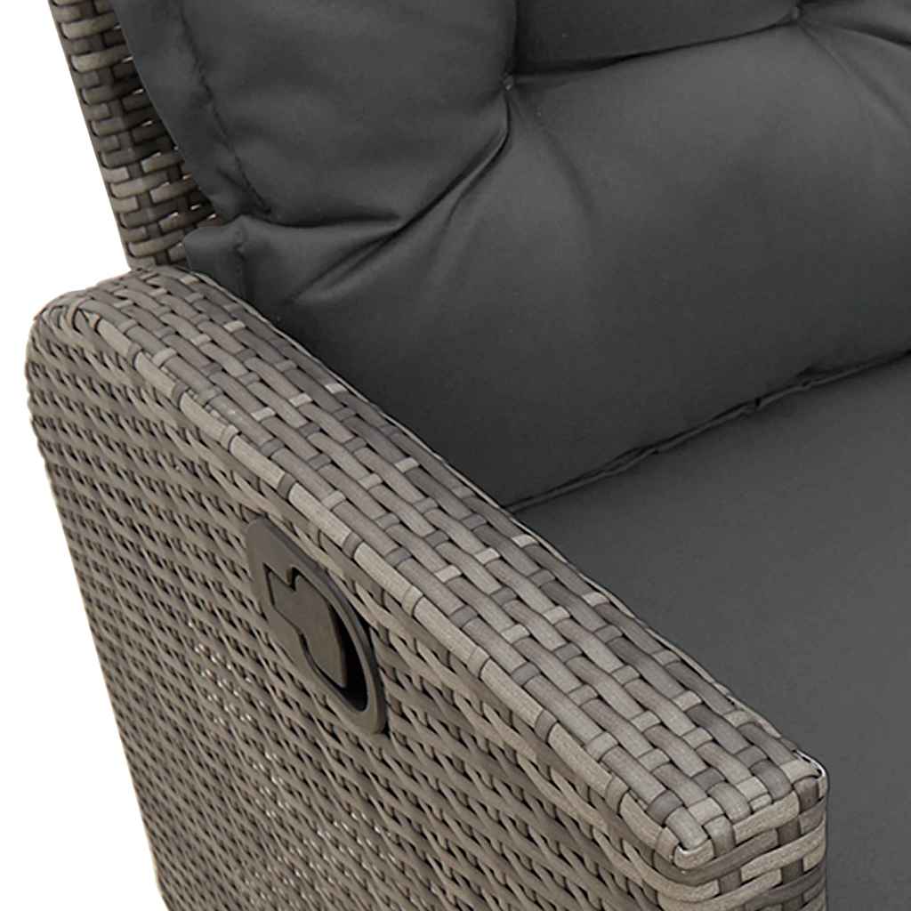 vidaXL Gartensofa mit Liegefunktion Kissen L-Form Grau Poly Rattan
