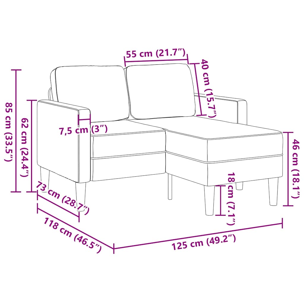 vidaXL 2-Sitzer-Sofa mit Chaiselongue L-Form Blau 125 cm Leinen