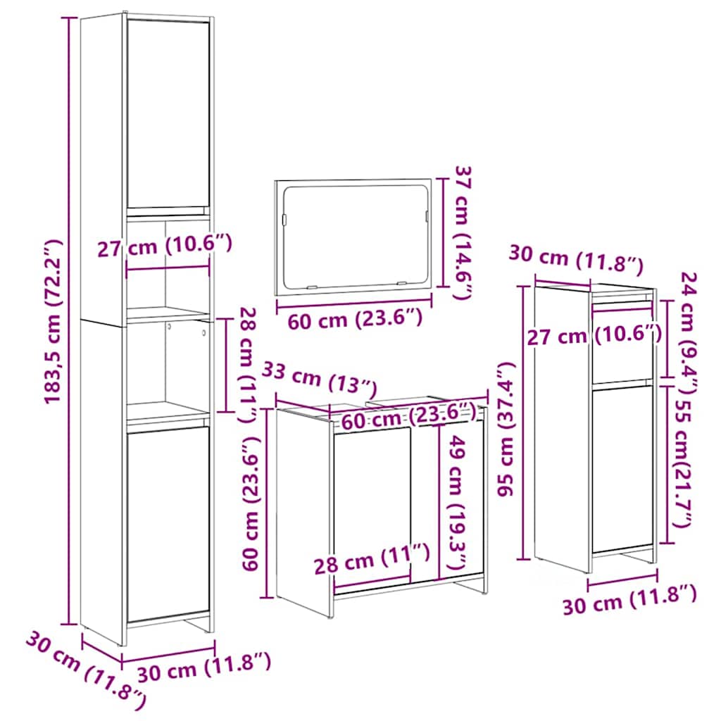 4-tlg. Badmöbel-Set Altholz-Optik Holzwerkstoff
