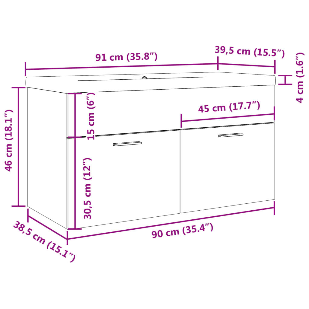 Meuble de salle de bain avec lavabo intégré aspect bois de récupération vidaXL