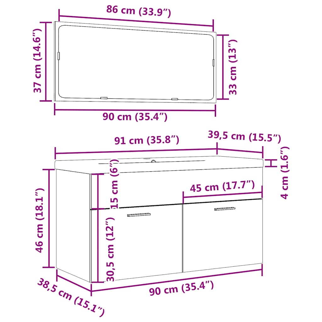 vidaXL Ensemble de meubles de salle de bain 3 pièces en aggloméré aspect bois de récupération
