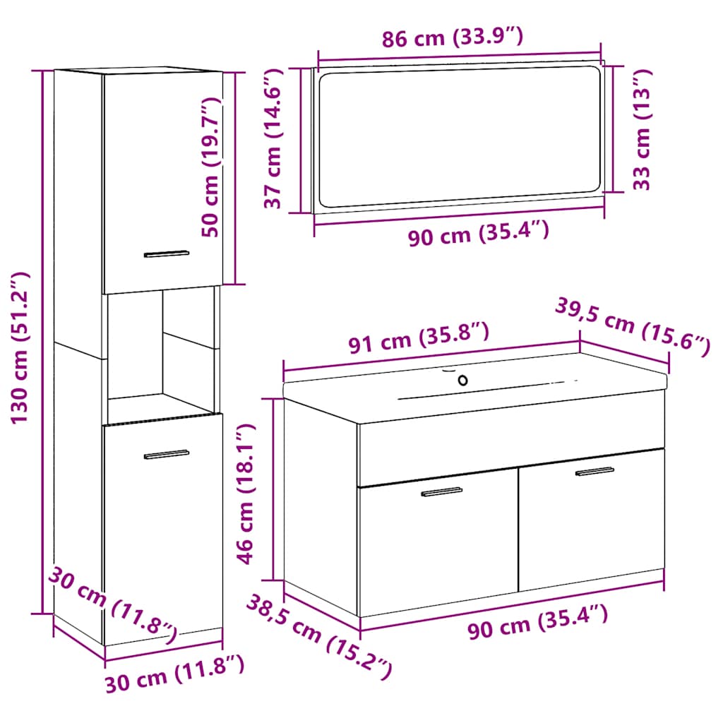 vidaXL 5-tlg. Badmöbel-Set Altholz-Optik Holzwerkstoff