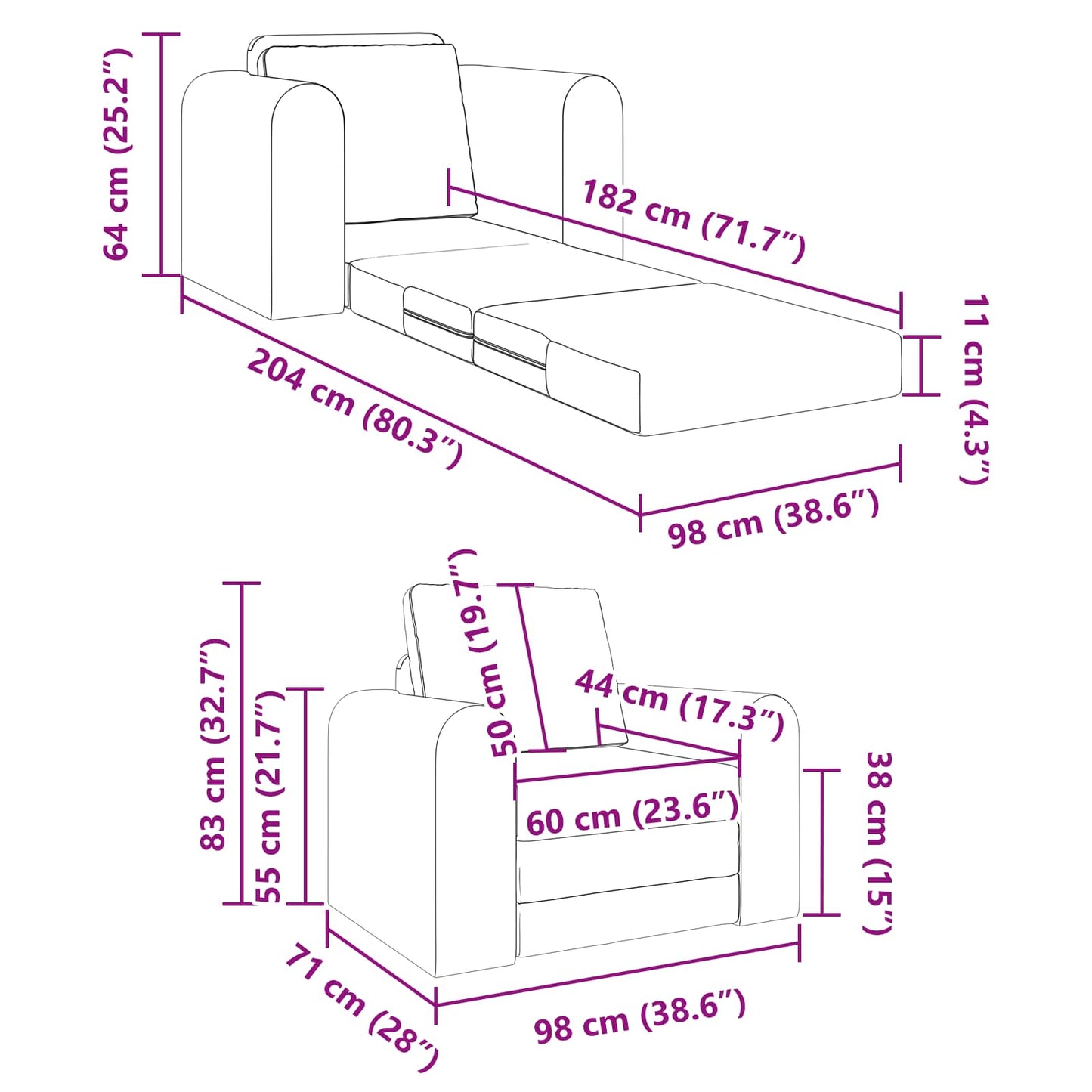 vidaXL Schlafsofa Creme 98 x 71 x 83 cm Stoff