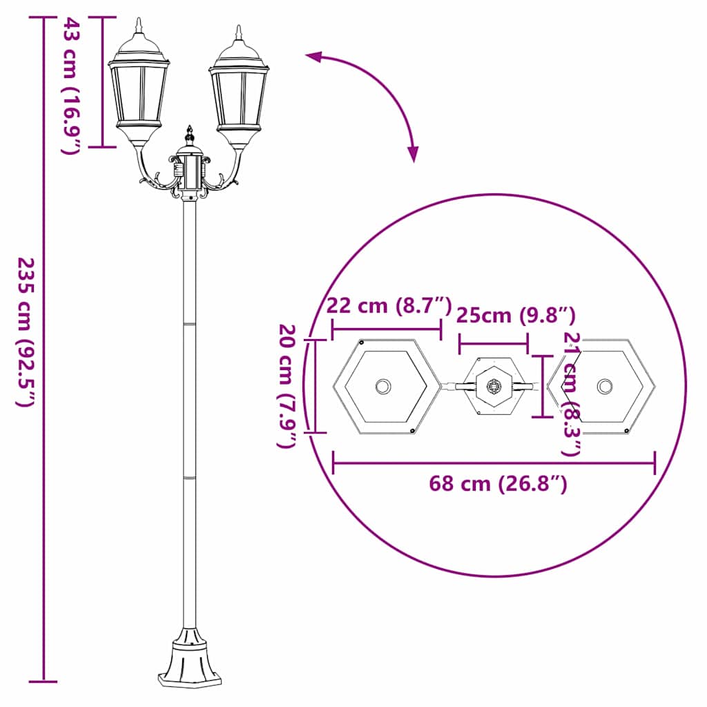vidaXL Garten-Licht Bronze 68 x 20 x 235 cm Aluminium und Glas