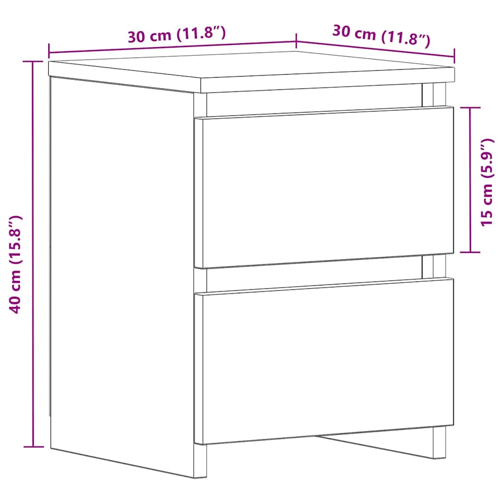 vidaXL Nachttisch Schwarz Eichen-Optik 30 x 30 x 40 cm Holzwerkstoff