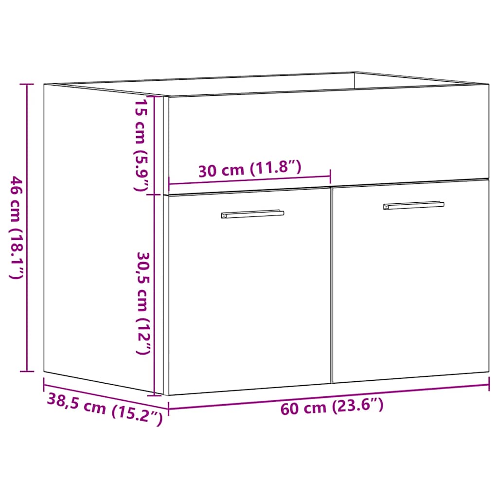 vidaXL Waschbeckenunterschrank Schwarz Eichen-Optik 60x38,5x46 cm
