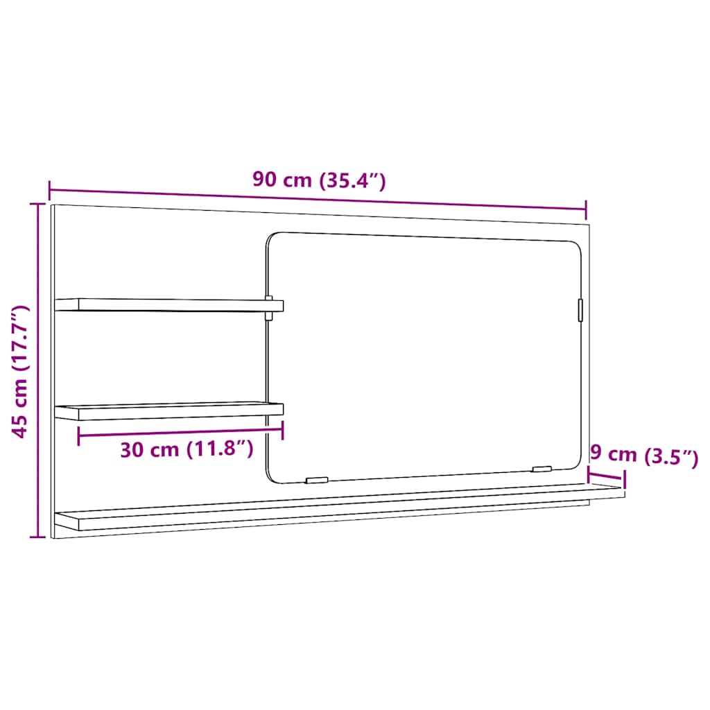 vidaXL Badezimmer-Spiegelschrank Schwarze Eiche 90 x 11 x 45 cm Holzwerkstoff