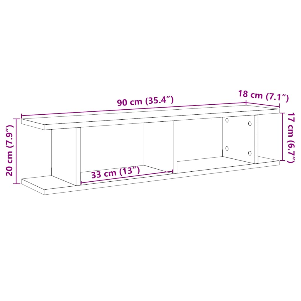 vidaXL Wandregale 2 Stk. Schwarz Eichen-Optik 90x18x20cm Holzwerkstoff