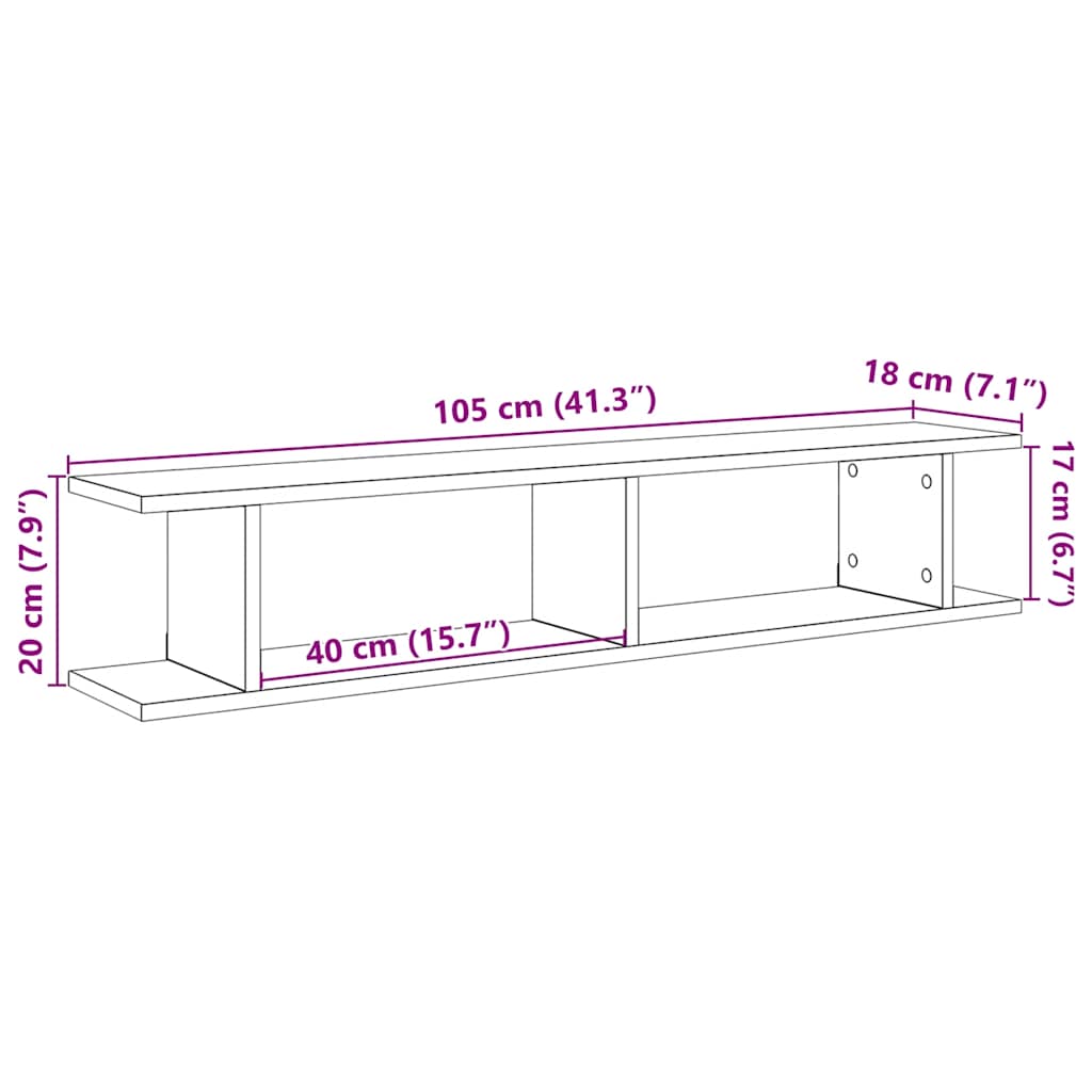vidaXL Wandregale 2Stk. Schwarz Eichen-Optik 105x18x20cm Holzwerkstoff