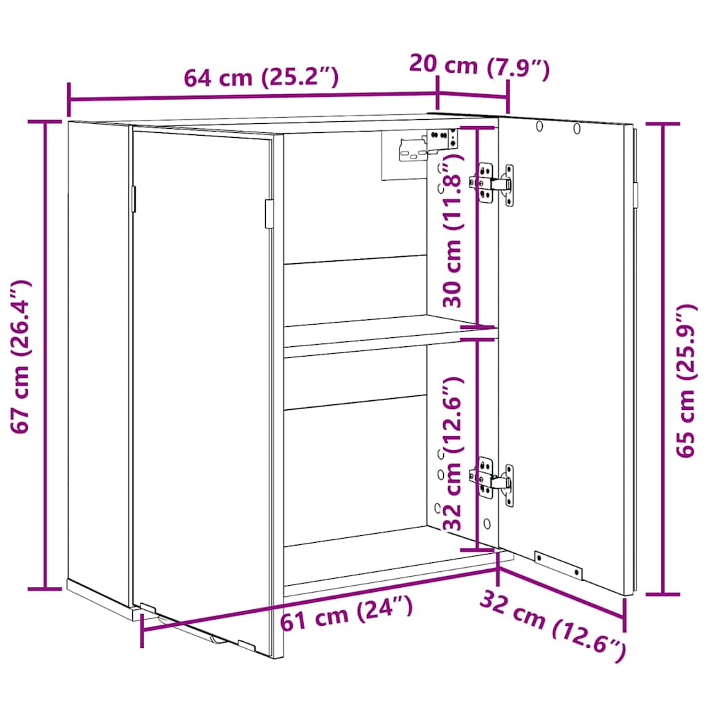 vidaXL Spiegelschrank mit Regal Schwarz Eichen-Optik 64 x 20 x 67 cm