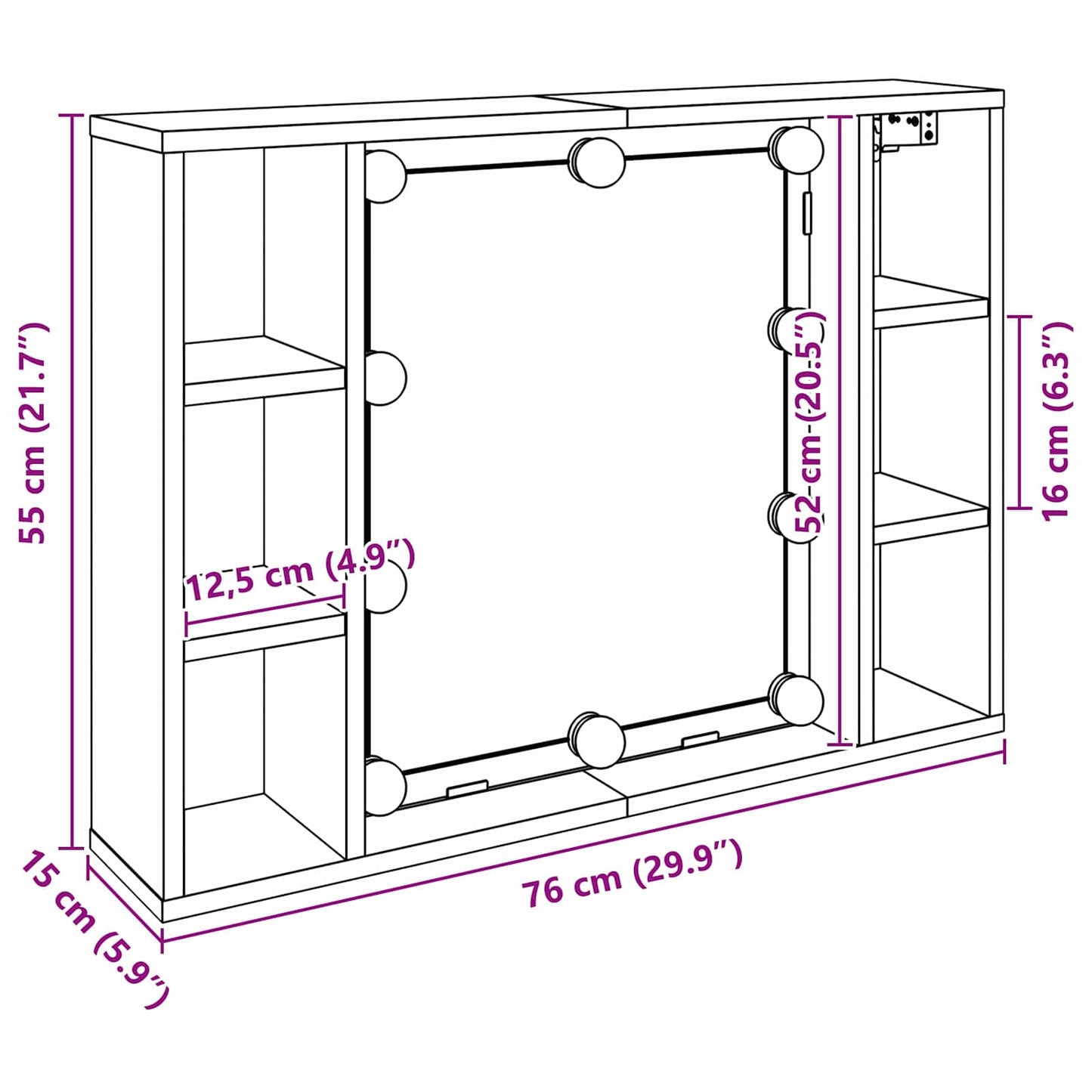 vidaXL Spiegelschrank mit Regal Schwarz Eichen-Optik 76 x 15 x 55 cm