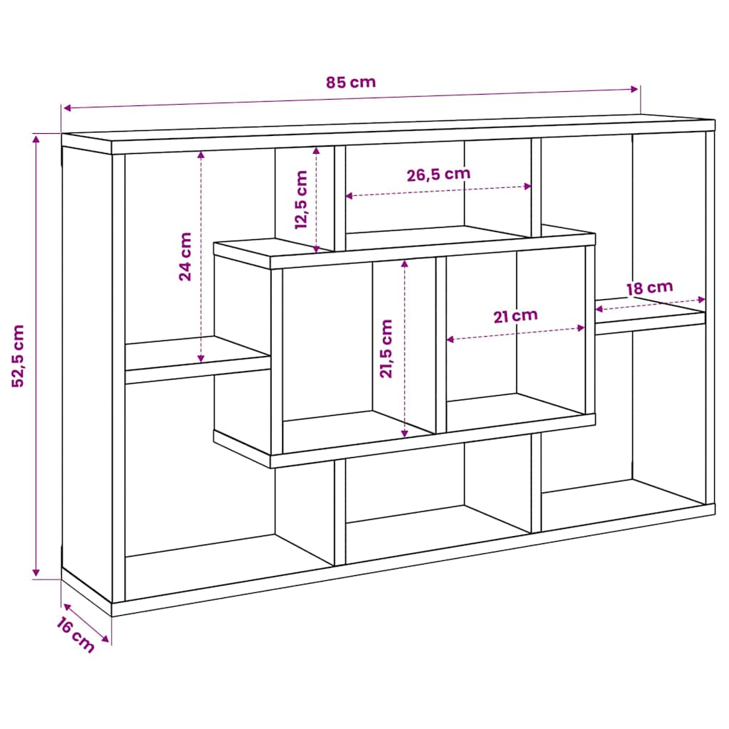 vidaXL Wandregal Schwarz Eichen-Optik 85 x 16 x 52,5 cm Holzwerkstoff