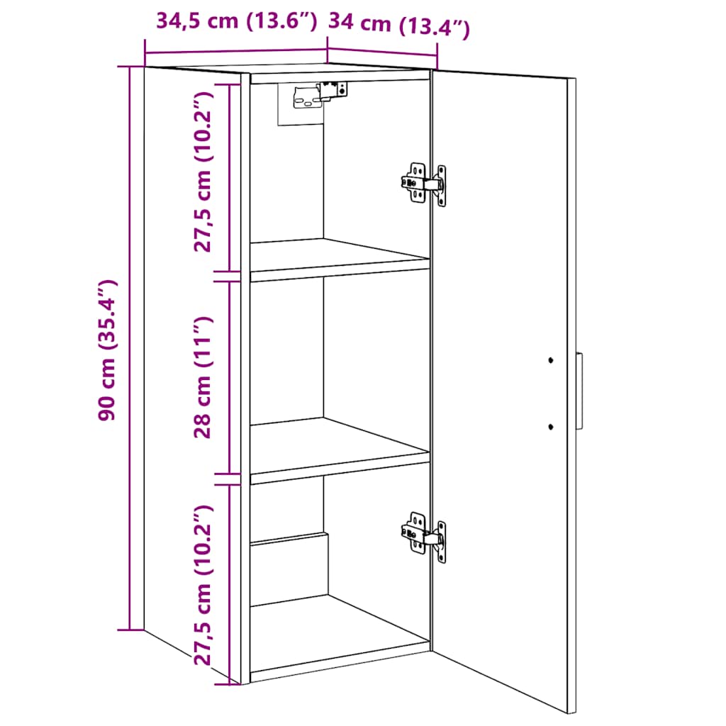 vidaXL Wandschrank Schwarze Eiche 34,5 x 34 x 90 cm Holzwerkstoff