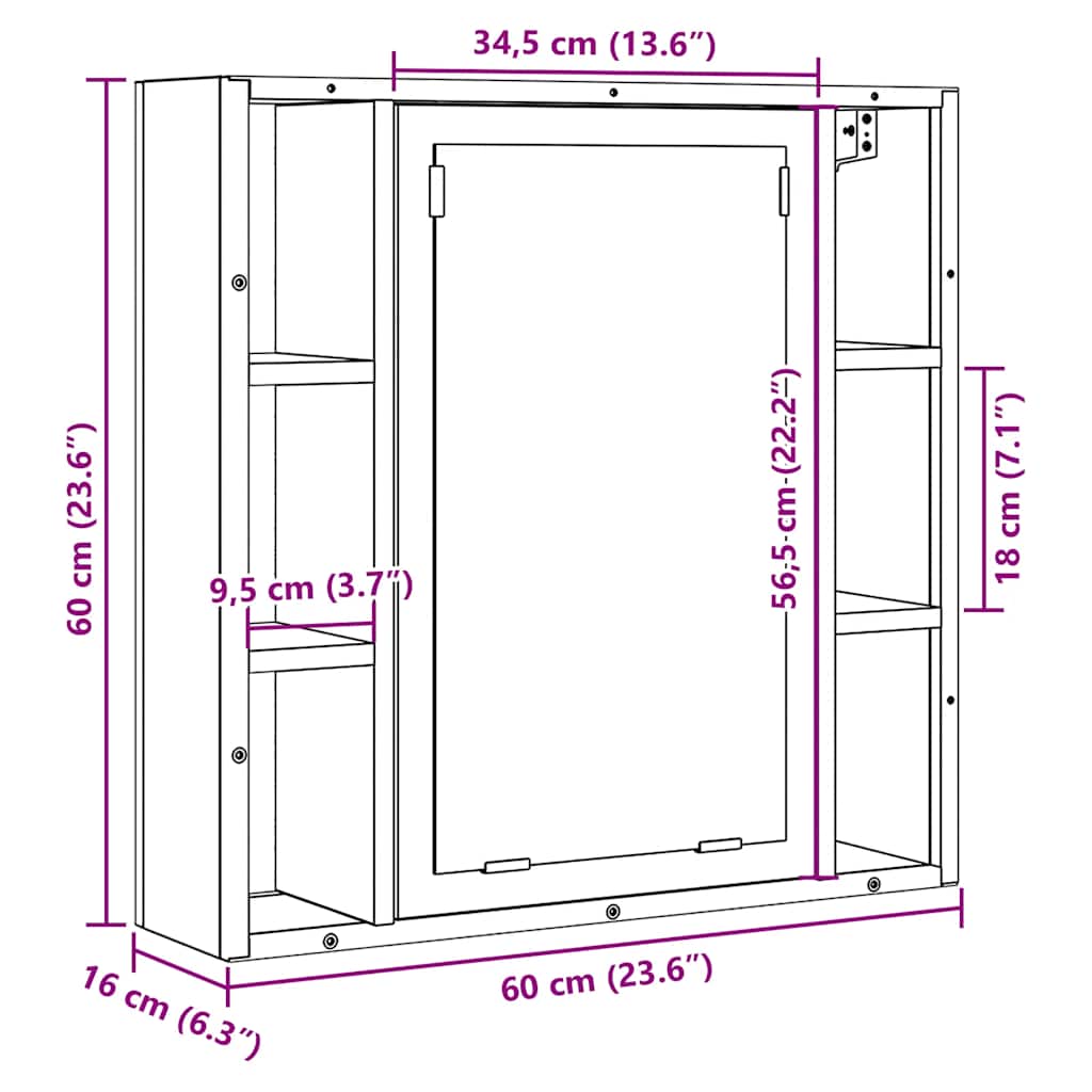 vidaXL Bad-Spiegelschrank Altholz-Optik 60x16x60 cm Holzwerkstoff