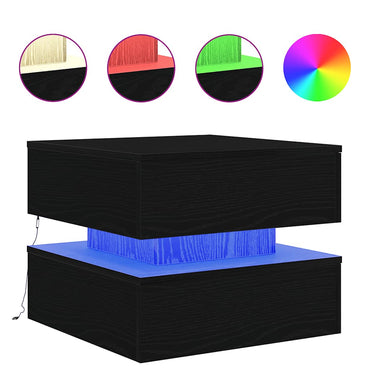 vidaXL Couchtisch mit LED-Leuchten Schwarz Eichen-Optik 50x50x40 cm