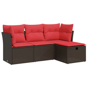 vidaXL 4-tlg. Garten-Sofagarnitur mit Kissen Braun Poly Rattan