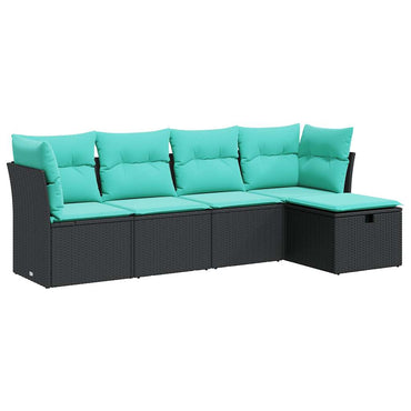vidaXL 5-tlg. Garten-Sofagarnitur mit Kissen Schwarz Poly Rattan