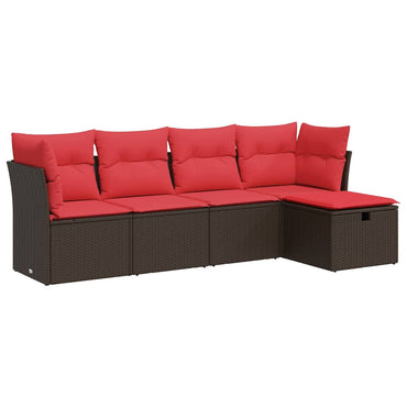 vidaXL Ensemble de canapés de jardin 5 pièces avec coussins, résine tressée marron