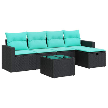 vidaXL 6-tlg. Garten-Sofagarnitur mit Kissen Schwarz Poly Rattan