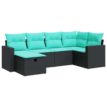 vidaXL 6-tlg. Garten-Sofagarnitur mit Kissen Schwarz Poly Rattan
