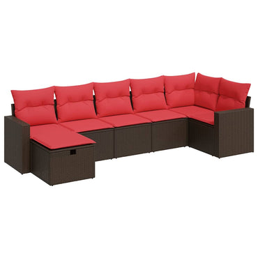 vidaXL Salon de jardin 7 pièces avec coussins résine tressée marron
