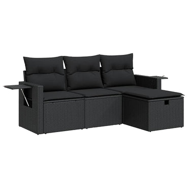 vidaXL 4-tlg. Garten-Sofagarnitur mit Kissen Schwarz Poly Rattan