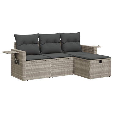 vidaXL 4-tlg. Garten-Sofagarnitur mit Kissen Hellgrau Poly Rattan