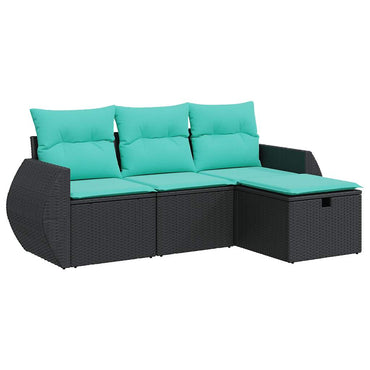 vidaXL 4-tlg. Garten-Sofagarnitur mit Kissen Schwarz Poly Rattan
