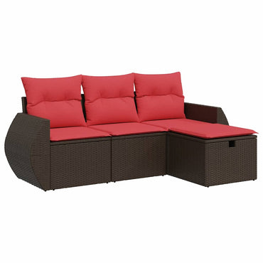 vidaXL Salon de jardin 4 pcs avec coussins résine tressée marron
