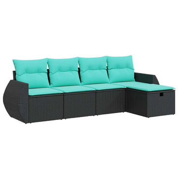 vidaXL 5-tlg. Garten-Sofagarnitur mit Kissen Schwarz Poly Rattan