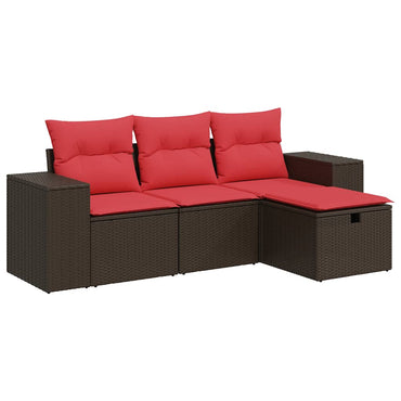 vidaXL 4-tlg. Garten-Sofagarnitur mit Kissen Braun Poly Rattan