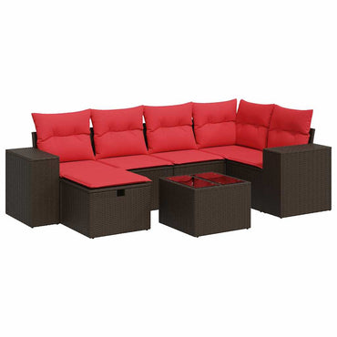 vidaXL Salon de jardin 7 pièces avec coussins résine tressée marron